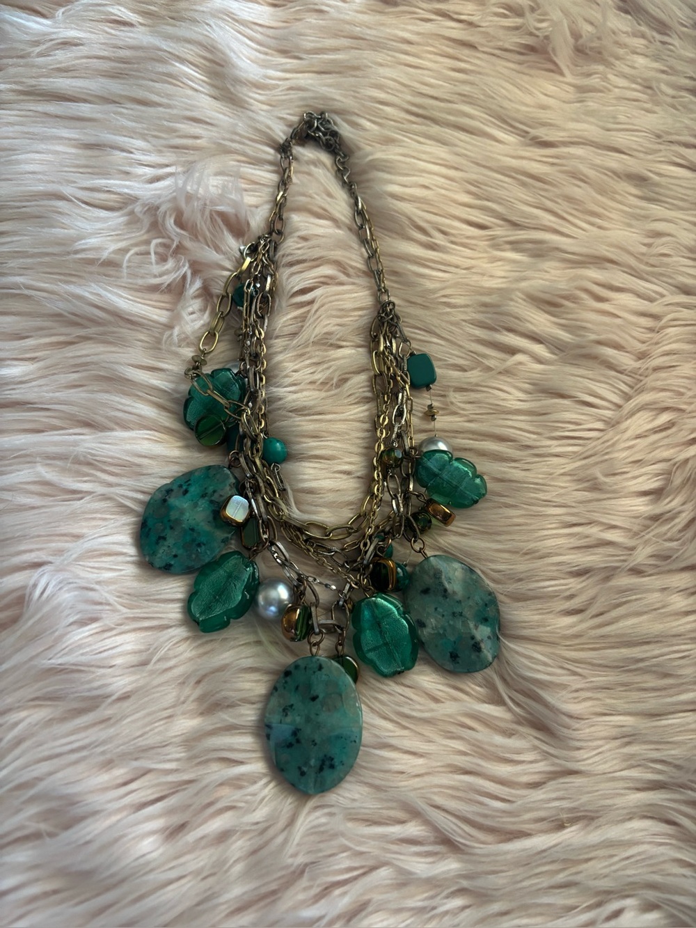 Chico's Teal and Gold Multi-Strand Pendant Necklace